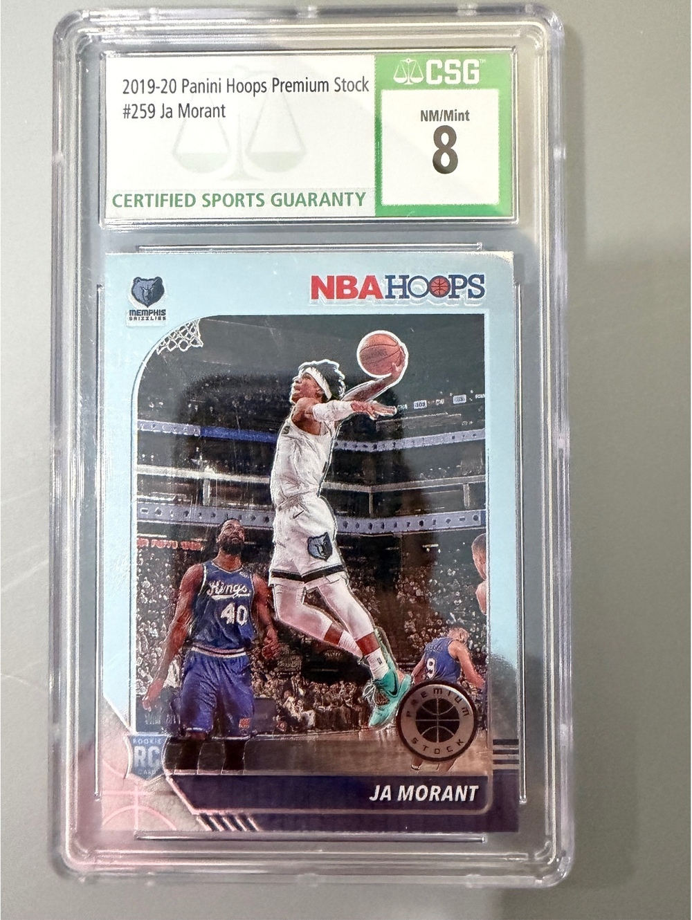 2019-20 Panini Hoops Premium Stock #259 Ja Morant Rookie Card CSG 8 NM/Mint